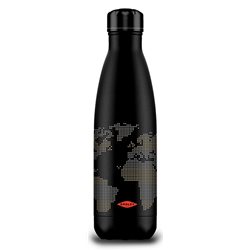 Termo Botella 500 ml negra. Mapamundi