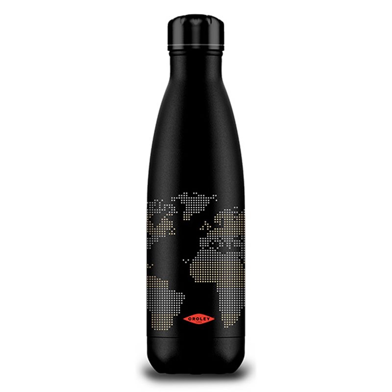 Termo Botella 500 ml negra. Mapamundi