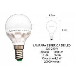 BOMBILLA LED ELECTROBILSA ESFERICA 380LM E14 3000K