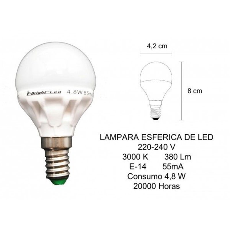 BOMBILLA LED ELECTROBILSA ESFERICA 380LM E14 3000K